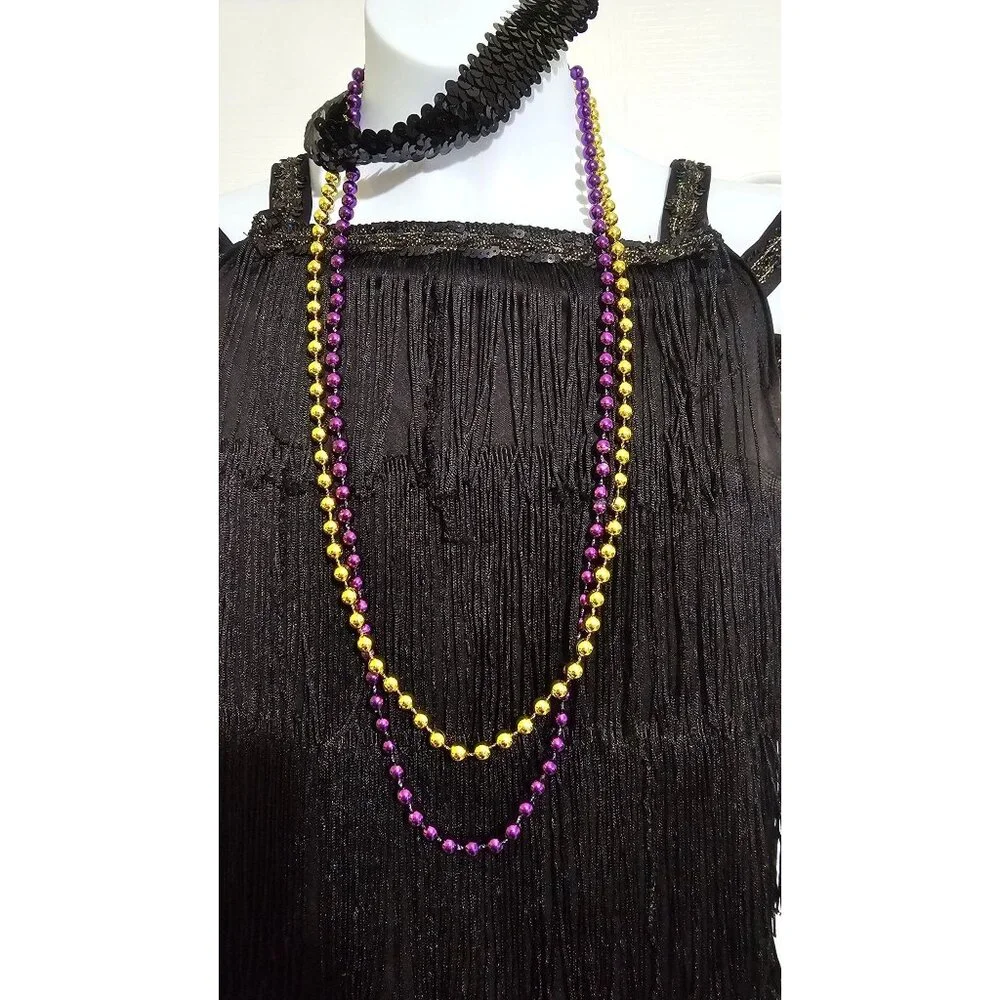 Girls Roaring 20s Flapper Costume Dress Feather Boa Headband Pearls 1920s Kids